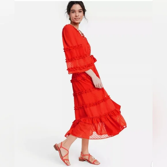 Alexis X Target Elegant Orange Angel Sleeved Tiered Ruffle Dress Size XXS - Picture 4 of 16